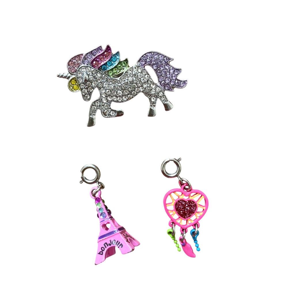 2 Charms & Pendant (Pink Eiffel Tower, Heart Dream Catcher, Rhinestone Unicorn)